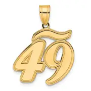 14k Yellow Gold Brushed Border Script Number 49 Pendant