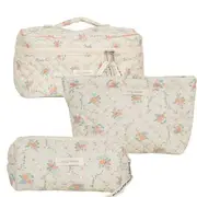 TangTangBags - Floral Make Up Bag / Pouch / Pencil Case / Toiletry Bag / Set Set Of 3 - Toiletry Bag & Make Up Bag & Pencil Case - Pink & White - One Size