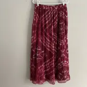 Chicos Women 0.5/6 Cherry Red Tie-Dye Boho Modest Pull-On Pleated Maxi Skirt NWT