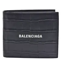 在飛比找Yahoo奇摩購物中心優惠-BALENCIAGA 經典品牌字母LOGO鱷魚壓紋牛皮對折短