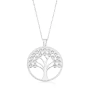 Sterling Silver Round White Cubic Zirconia Tree of Life Pendant