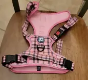 PoyPet Pink Plaid Dog Harness, No Pull Vest Harness, Reflective Adjustable - XL