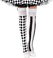 [CAIKAILIOR] 1 Pair of Women's Overknee Stockings, Clown Costume Tights Black White Harlequin Accessories Carnival Overknee Hold-Up Black White Striped Knee Socks Tights for Fancy Dress Theme Party, black white,