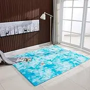zolyet Ultra Soft Tie-Dye Style Gradie Color Carpet Floor Bedroom Mat Rec Shape Fluffy Rug for Living Room Bedroom Balcony Hallway Mat Light Blue 60 * 120cm