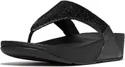 [FitFlop] Women's Lulu Sequin Toe-Post Sandals Wedge, All Black, 9