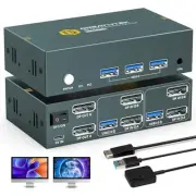 8K Displayport KVM Switch 2 Monitors 2 Computers,4K@144Hz USB3.0 Dual Monitor...
