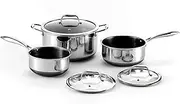 [HexClad] Hybrid Nonstick 6-Piece Pot Set, 2, 3, and 8-Litre Pots with Tempered Glass Lids, Stay-Cool Handles, Dishwasher-Friendly, Induction Ready, Compatible with All Cooktops
