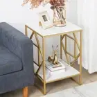 Modern Geometry Metal Base Accent Table Marble Top End Snack Side Table 2 Tiers