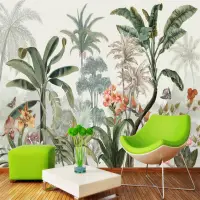 在飛比找蝦皮購物優惠-定製手繪熱帶雨林植物樹葉壁紙壁畫臥室客廳電視書房背景3d牆紙