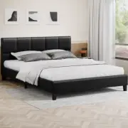 NEW Bed Frame Double Size Wooden Platform Mattress Base Leather Black RRP $999
