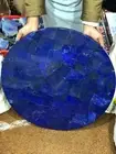 Blue Marble Round Coffee Center Table Top Lapis Lazuli Random Inlay Stone Table