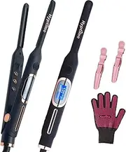 Hyptime Hair Flat Iron Titanium Straightener and Curler 0.4-1-2 Inch for All Hair Types 80-260°C Professional Flat Iron with LED Display Salon Dual Voltage 30s Fast Heating (Thick Hair Friendly) (0.4 inch)