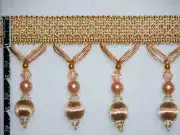 3 1/2" Tassel Fringe Beads Ball Trim Gold Peach Per Yard
