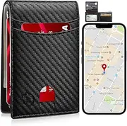 Smart Wallet For Men Work For Apple Find My (Ios Only) App, Slim Mens Wallet Tracker Bifold Credit Card Holder With 2 Id Window With Gift Box Rechargeable Battery., Carbon &Black, Android, Ios Find My