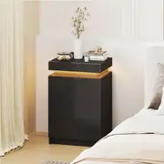 Advwin Bedside Table 3 Drawers With Lift Up Storage Nightstand LED RGB Light Side Table Black