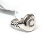 New DAVID YURMAN Pave Initial Letter C Pinky Ring in Diamond & Silver Size 3.5