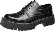 [Generic] Men's Leather Lace Up Platform Block Heel Business Oxford Shoes， Fashion Round Toe Comfortable Leather Lug Sole Anti-Slip Mid Heels Dress(6.5 US)