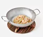 12" Carbon Steel Flat Bottom Wok with Convertible Wood Trivet Lid for Serving