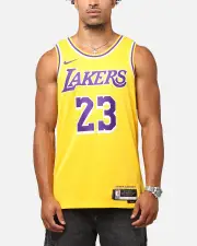 [Nike] Nike Los Angeles Lakers Lebron James Dri-fit Swingman Jersey Amarillo - Size L L Amarillo