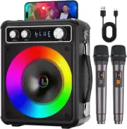 Karaoke Machine, Portable Bluetooth Speaker with 2 Wireless Microphones