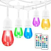 48FT Outdoor Patio Lights, 6 Lighting Modes RGB Cafe String Lights with 15 Di...