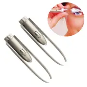 2 Led Light Tweezer Portable Hair Removal Eyebrow Make Up Stainless Steel