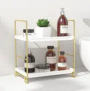 2-Tier Makeup Shelf Organizer, Kitchen Spice Rack or Bathroom Countertop Organizers Shelf Cosmetic Storage, Standing Vanity Tray Organization and Decor (Gold)