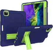 Cavor for iPad Pro 12.9 inch Case 2021/2020/2018 5th/4th/3rd Generation Case 3 in 1 Heavy Duty Rugged Shockproof Protective Cover with Built-in Kickstand Pencil Holder Anti-Slip(Navy Blue+Olivine)
