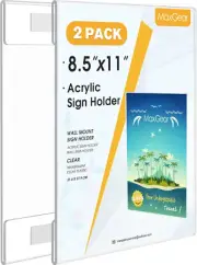 Acrylic Sign Holder 8.5 X 11 Wall Mount Clear Display with Double-Sided Tape