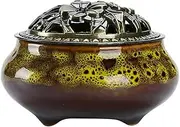 MAGICVVARE Incense Holder/Burner/Stove | Censer Set | for Incense Stick/Cone/Coil | Ceramic Ornament/Decor | 3.8 inch in Diam | Blue | Yellow (Yellow)