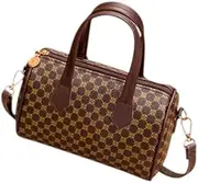 [Generic] Designer Monogram Handbag, Boston Style Satchel with Shoulder Strap, Brown and Gold Pattern/Black and Golden Pattern