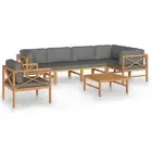7-Piece Garden Lounge Set Grey Cushions Wood Timber Outdoor Patio Modular Sofa