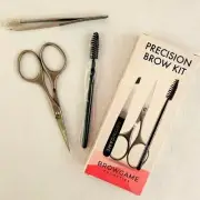Browgame Cosmetics Precision Brow Kit 3 piece Tweezers Scissors Brush