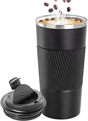 Coffee Cup 510ml, Insulated Travel Mug with Leakproof Lid, Vacuum 304 Stainless Steel Coffee Mug for Hot Ice Drinks Black