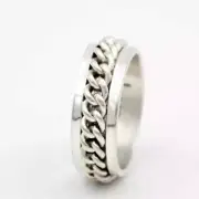 Solid 925 Sterling Silver Spinner Handmade Ring Loose Curb Chain Unique For Him