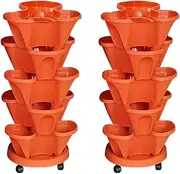 Provecta 5 Tier Vertical Garden Stacking Planter 37 cm Width Mobile Tray with Wheels(2 Pack)
