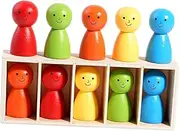 Generic 10x Wooden Rainbow Dolls Toys with Wooden Box for Over 3 Years Old Kids