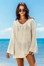 Cupshe Skip a Beat White Cover-Up Mini Dress - Beige,XL