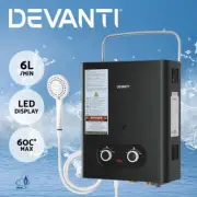 Devanti Outdoor Portable Gas Water Heater 6LPM Camping Shower Black