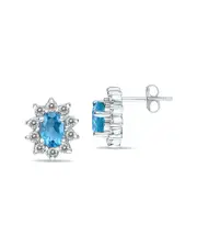 Gem Spark 14K 1.60 ct. tw. Diamond & Blue Topaz Earrings