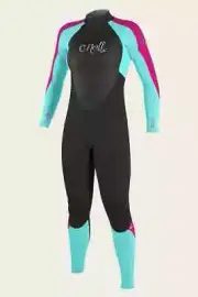 O'Neill Epic 4/3mm Full Wetsuit - Youth Girls - 16 / Black/Seaglass/Berry