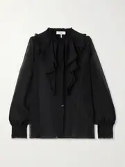 [Chloé] Chloé - Lace-trimmed Pleated Silk-chiffon Blouse - Black - FR 40 FR 40 Black