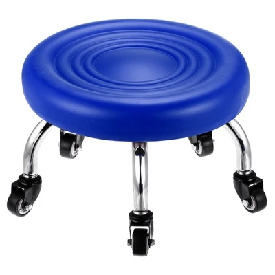 Low Rolling Stool with Wheels PU Leather Low Roller Seat Chair, Blue