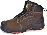 [SAFETOE] Safety Boots M-8552 Men's Wide Fit Composite Toe Work Boots ESD Anti-Static Water Resistant Cowhide Heavy Duty Anti-Nail Composite Plate Non-Slip PU Rubber Sole S3 SRC