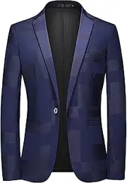 [SWJGLITTR] Mens Jacquard Suit Jacket Tuxedo Dinner Blazer Jackets Slim Fit Wedding Blazer Coats, Navy Blue 1, L