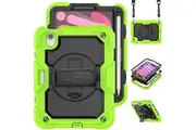 WASSUP iPad Mini 7 2024/Mini 6 2021 8.3 Inch Case with Screen Protector Hand Strap Stand & Shoulder Strap-Black&Green