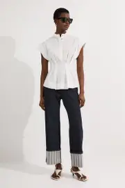 Stripe Denim Turn Up Straight Leg Jean