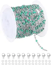 uxcell Stainless Steel Bead Chain, 16.4 Feet/5M Enamel Beaded Jewelry Link Cable Chains Spool Kit for Jewelry Making, Necklace, Bracelets, DIY Crafts (Silver/Pine Green, Pack of 1)