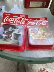 New Coca Cola Coke Santa Plastic Christmas Coasters Set of 8