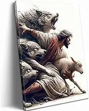 Jesus Christian Canvas Wall Art Jesus Saves The Lost Lambs Painting Picture Wall Decor Christ Religious Poster Print Artwork for Living Room Bedroom Prayer Room Church Home Decoratio